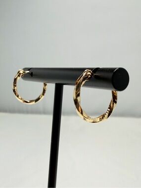14k Solid Yellow Gold Twist Textured Huggie Hoop Earrings 12mm Vintage